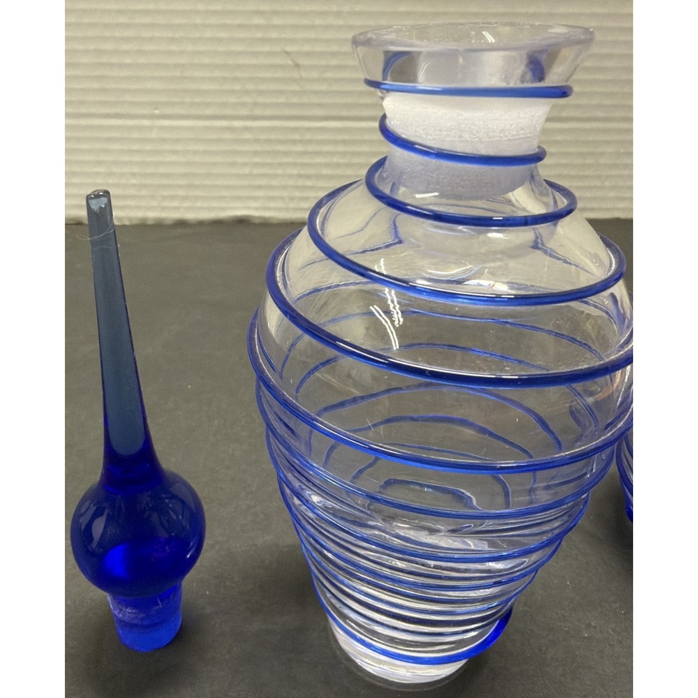 Vintage Handmade Glass,  Blue Perfume Bottles With Stoppers, Set   See Pictures - Picture 3 of 8